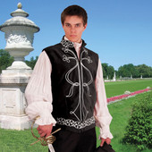 black Cotton velvet vest is lined with silver embroidery on front, matching trim on the collar and waist, looks great on women too