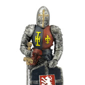 Mini Medieval Armored Knight w/ Lion Shield knight statue won't take up a lot of space, hand painted poly stone