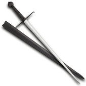 Windlass Black Prince Medieval Sword has a round pommel, leather wrapped grip and straight quillons with a downturn