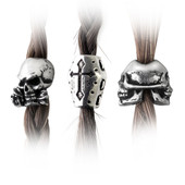 pewter beard beads include a Janus Skull, Alchemist's Skull, and a Coffin, thread them into your beard or hair