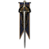 LOTR licensed Museum Edition Anduril Sword with wall plaque and banner