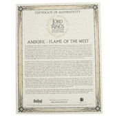 LOTR licensed Museum Edition Anduril Sword certificate of authenticity