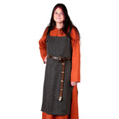 wool blend grey apron is warm, moisture repellant and softer than pure wool, shoulder straps secured with wool covered buttons