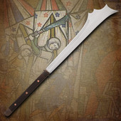 Maciejowski Medieval 2 Handed Chopper has sharp, full profile tang high-carbon steel blade, wood scales, antiqued copper fittings