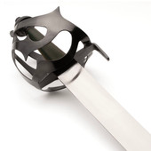 Windlass Heritage Series Pirate Cutlass has a steel basket, green leather covered wood grip