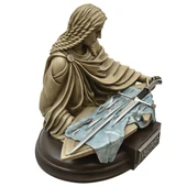 hand painted licensed statue of Elven Princess cradles shield holding shattered remains of LOTR Narsil sword