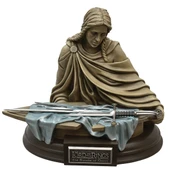 hand painted licensed statue of Elven Princess cradles shield holding shattered remains of LOTR Narsil sword