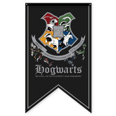 extra-large Hogwarts crest flag has house mascots from Gryffindor, Slytherin, Hufflepuff, and Ravenclaw around the letter "H"