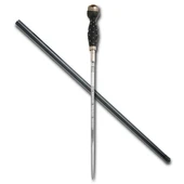 Scottish Sword Stick Walking Cane has engraved blade hidden inside, carved handle has silver pommel with faux topaz on top