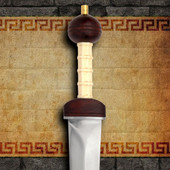 Maintz Pattern Roman Gladius has 1080 high carbon steel blade, wasp waist, long point, bone grip, scabbard with ornate brass