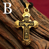 Small Gold Cross Pendant - Flared Style - Pattern B