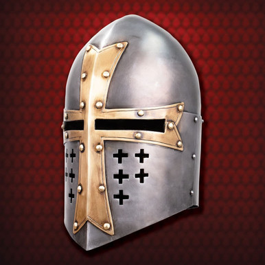 AnNafi Wearable Medieval Crusader Knight Helmet - 18 Gauge Steel With Leather Liner & Chin Strap