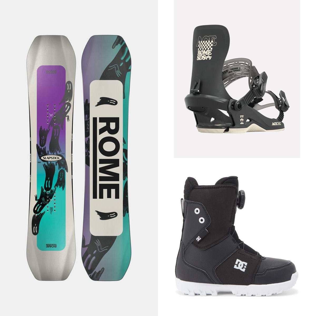 Rome Slapstick Snowboard with Rome Ace Bindings 2025 | Level Rome Slapstick Snowboard with Rome Ace Bindings 2025 | Level