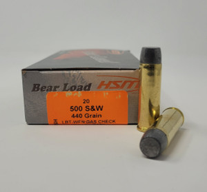 HSM 500 S&W Bear Load 440 Grain Lead Wide Flat Nose Gas Check 20 Rounds