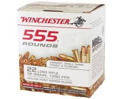 Winchester 22 LR Ammunition USA 22LR555HP 36 Grain Copper Plated Hollow Point 555 Rounds