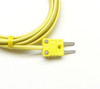 The male mini K-type connector on this K-type thermocouple extension wire has two flat blades