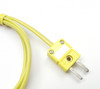 The premium male mini K-type connector on this K-type thermocouple extension wire has two flat blades and a white label field