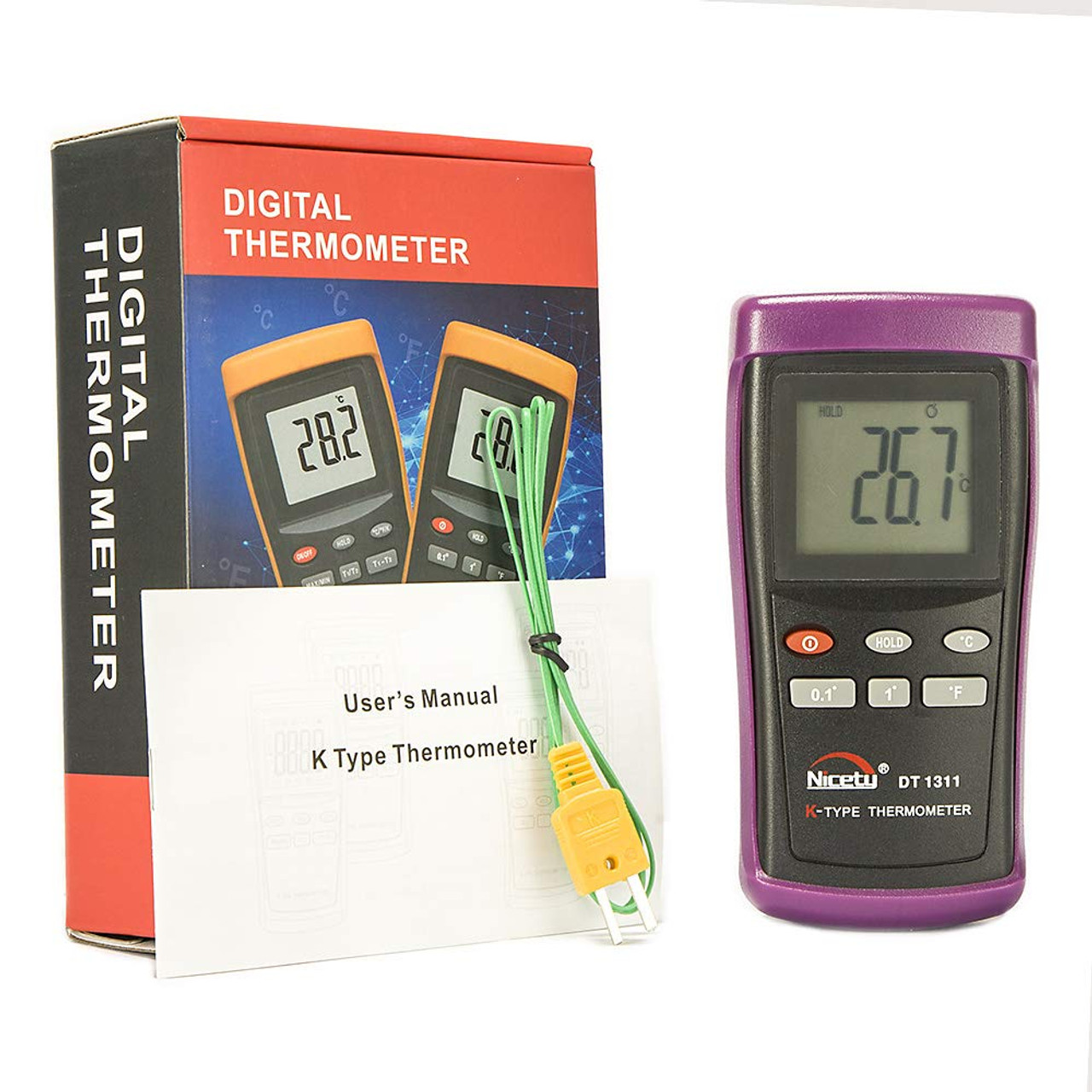 Digital Pyrometer Thermometer with 6 Long Thermocouple High Temperature  1800F for Kiln Oven Furnace