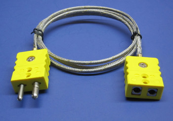This K-type thermocouple extension cable has standard size round prongs