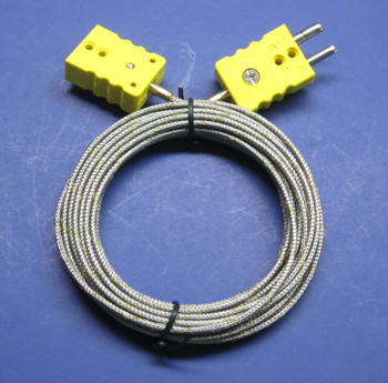 a 15 ft long industrial professional K-type extension cable, standard K-type thermocouple connectors, protected stainless steel cable 