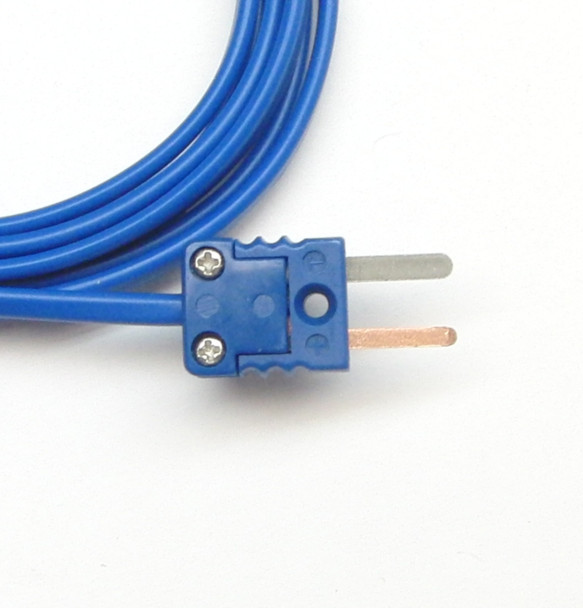 The miniature T-type connector has two flat blades, made from copper and constantan