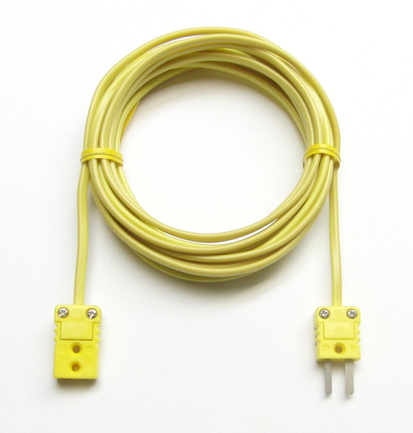 12 ft K-type thermocouple extension wire with vinyl PVC insulation and miniature K-type thermocouple connectors