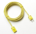 15 ft K-type thermocouple extension wire with vinyl PVC insulation and miniature K-type thermocouple connectors