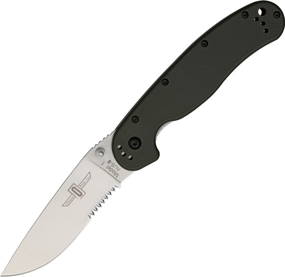 Cuchilla plegable Ontario RAT I - Serrated (Black Satin)