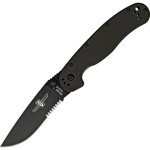 Cuchilla plegable Ontario RAT I - Serrated (Black Black)