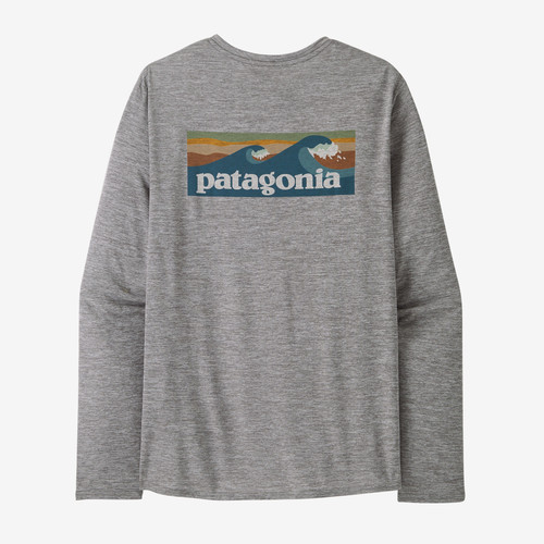 Camiseta Patagonia Men's L/S Cap Cool Daily Graphic Shirt - Waters (Boardshort Logo Abalone Blue: Feather Grey)