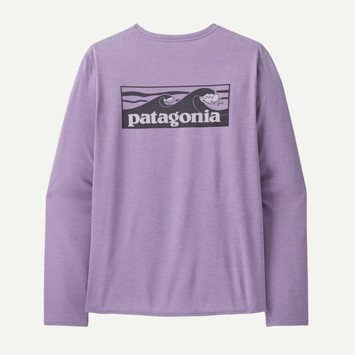 Camiseta Patagonia Men's L/S Cap Cool Daily Graphic Shirt - Waters (Boardshort Logo Tones: Concrete Purple X-Dye)