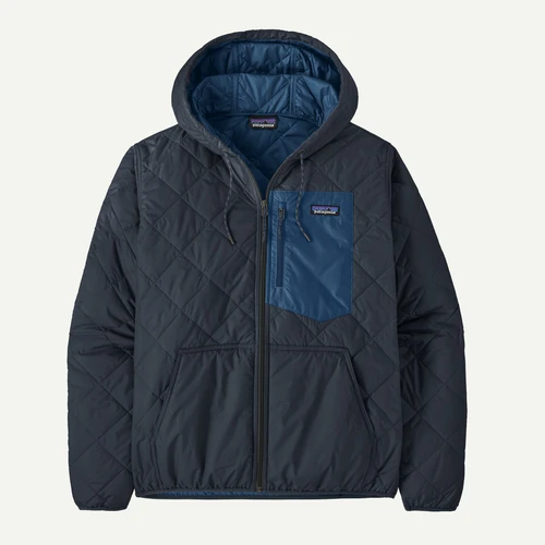 Jacket Patagonia Diamond Quilted Bomber Hoody para hombres - Color: New Navy w/Clement Blue
