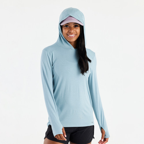 Camisa con gorro Free Fly Bamboo Shade Hoodie II - Para mujer (Color: Ocean Mist)