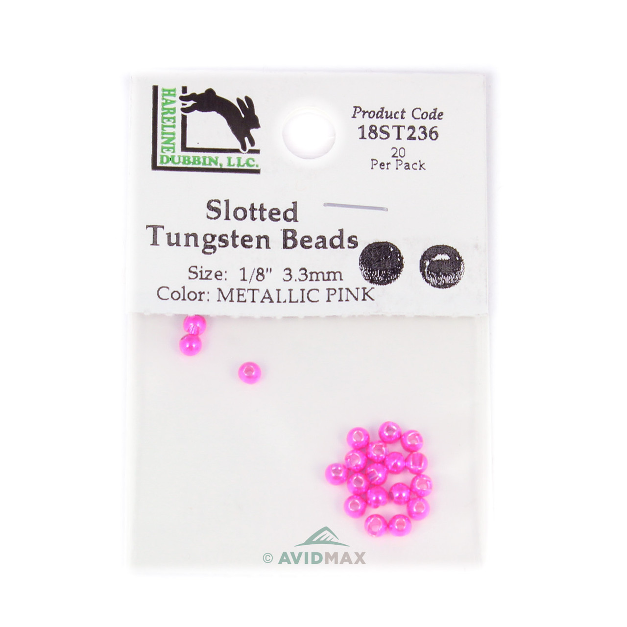 Hareline Slotted Tungsten Beads 3.18 mm - 1/8 Metallic Pink