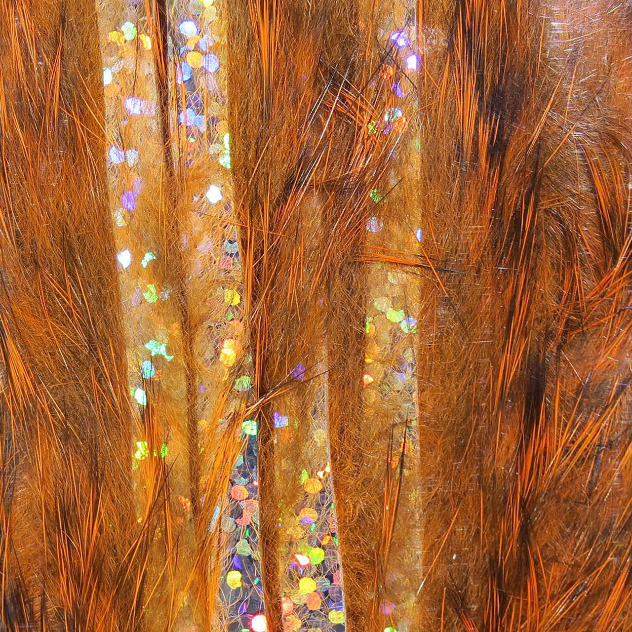 Hareline Magnum Bling Rabbit Strips Crawfish Orange with Holo Silver Accent