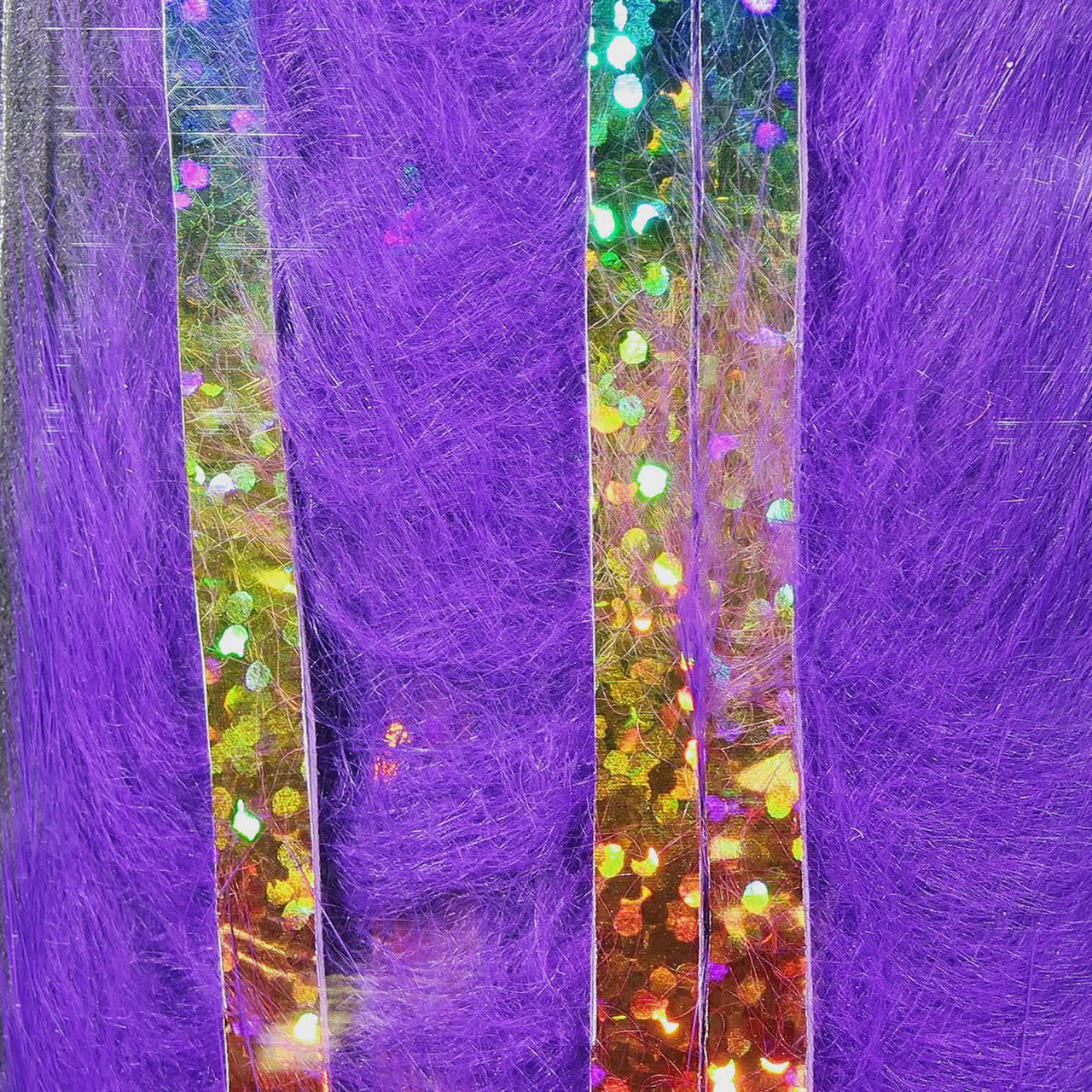 Hareline Magnum Bling Rabbit Strips Bright Purple with Holo Rainbow Accent