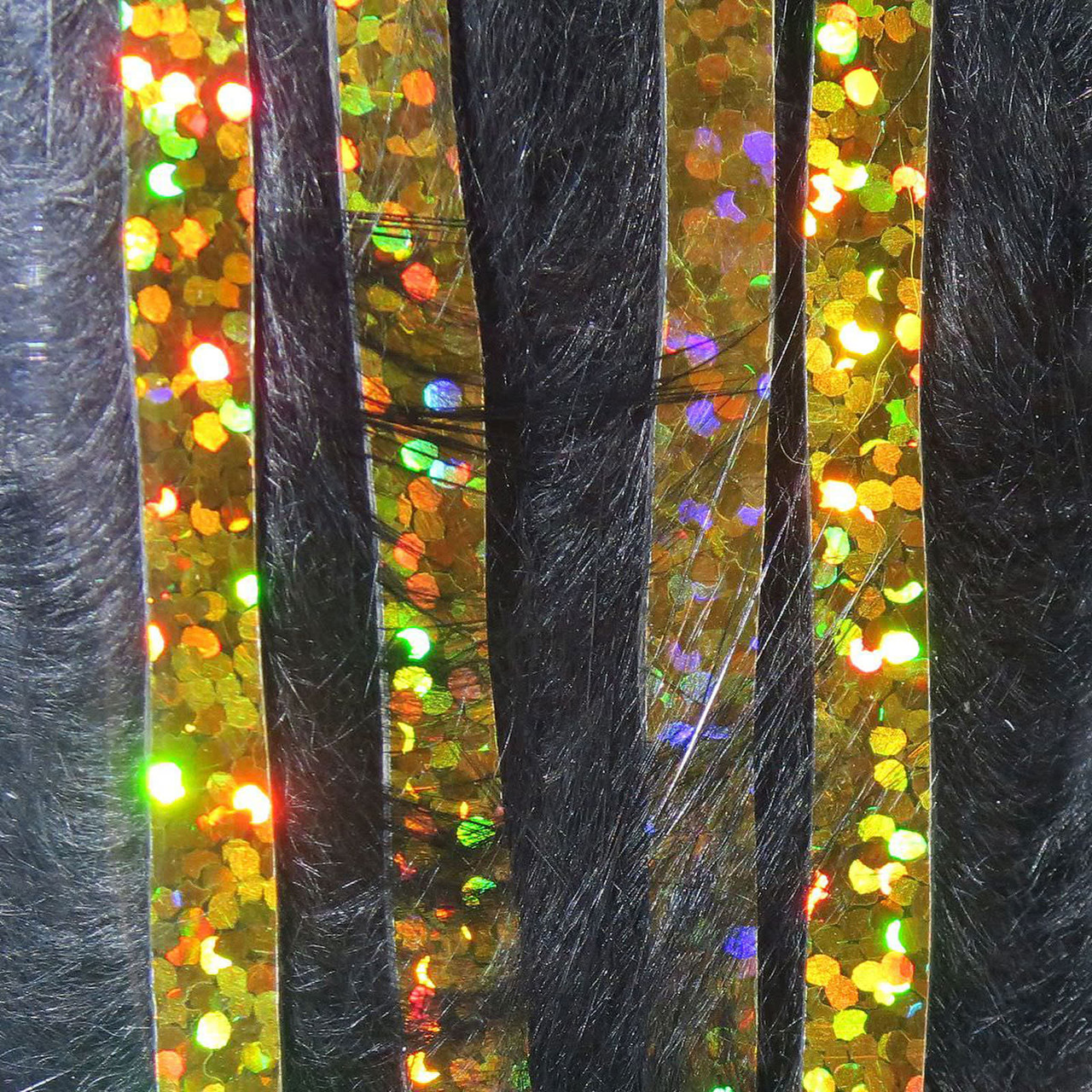 Hareline Bling Rabbit Strips Black with Holo Gold Accent