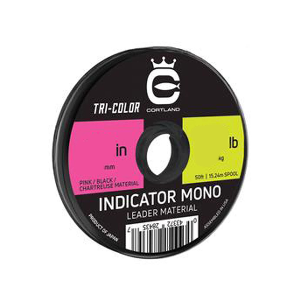 Cortland Indicator Mono Leader Material Tri Color (Black Chartreuse Pink)