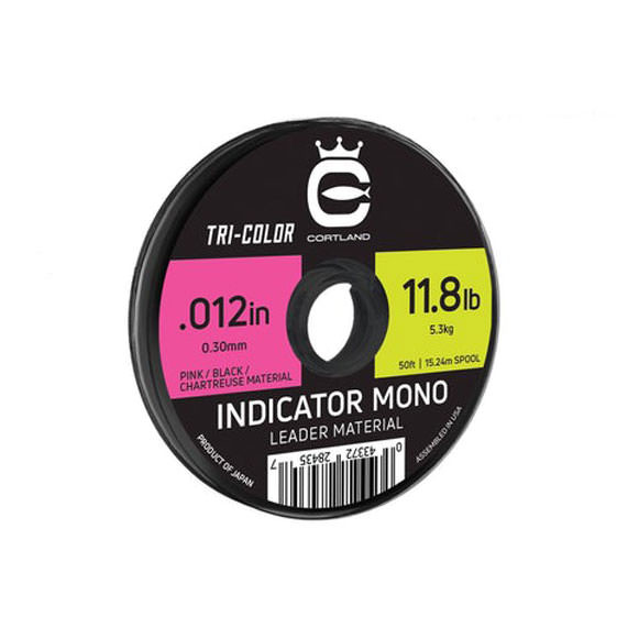 Cortland Indicator Mono Leader Material Tri Color (Black Chartreuse Pink)