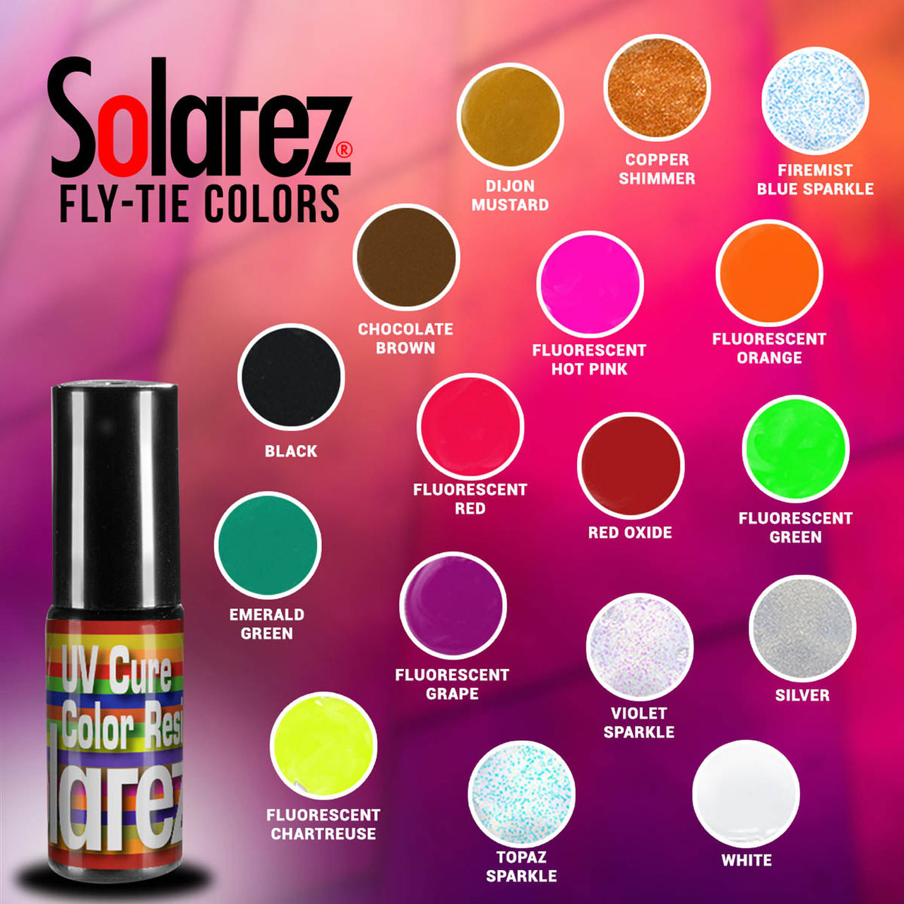 Solarez Fly Tie Colored Resin 5 gram bottles with brush tip