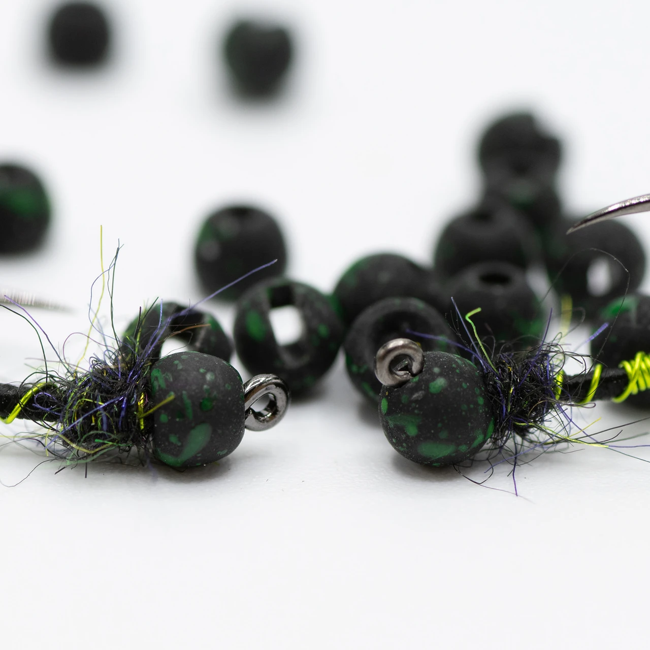 Firehole Stones Slotted Speckled Tungsten Beads 2.0 mm - 5/64 - 18ct Midnight Green (Black/Chartreuse)