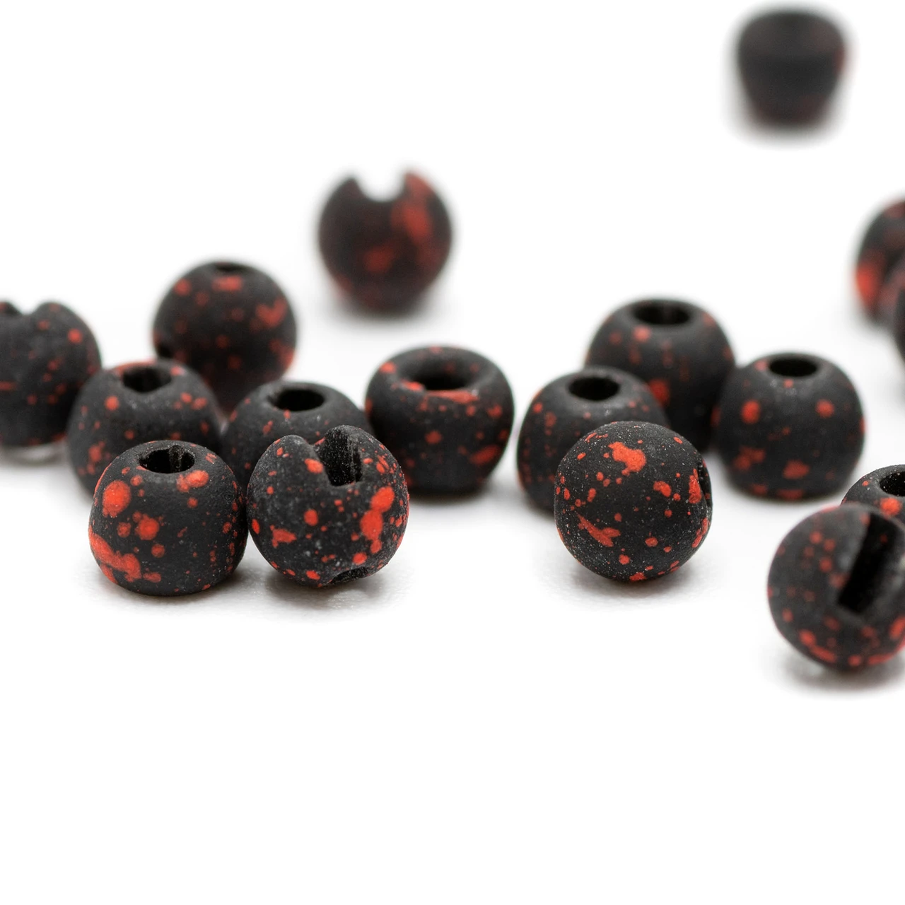 Firehole Stones Slotted Speckled Tungsten Beads 2.0 mm - 5/64 - 18ct Midnight Red (Black/Screaming Red)