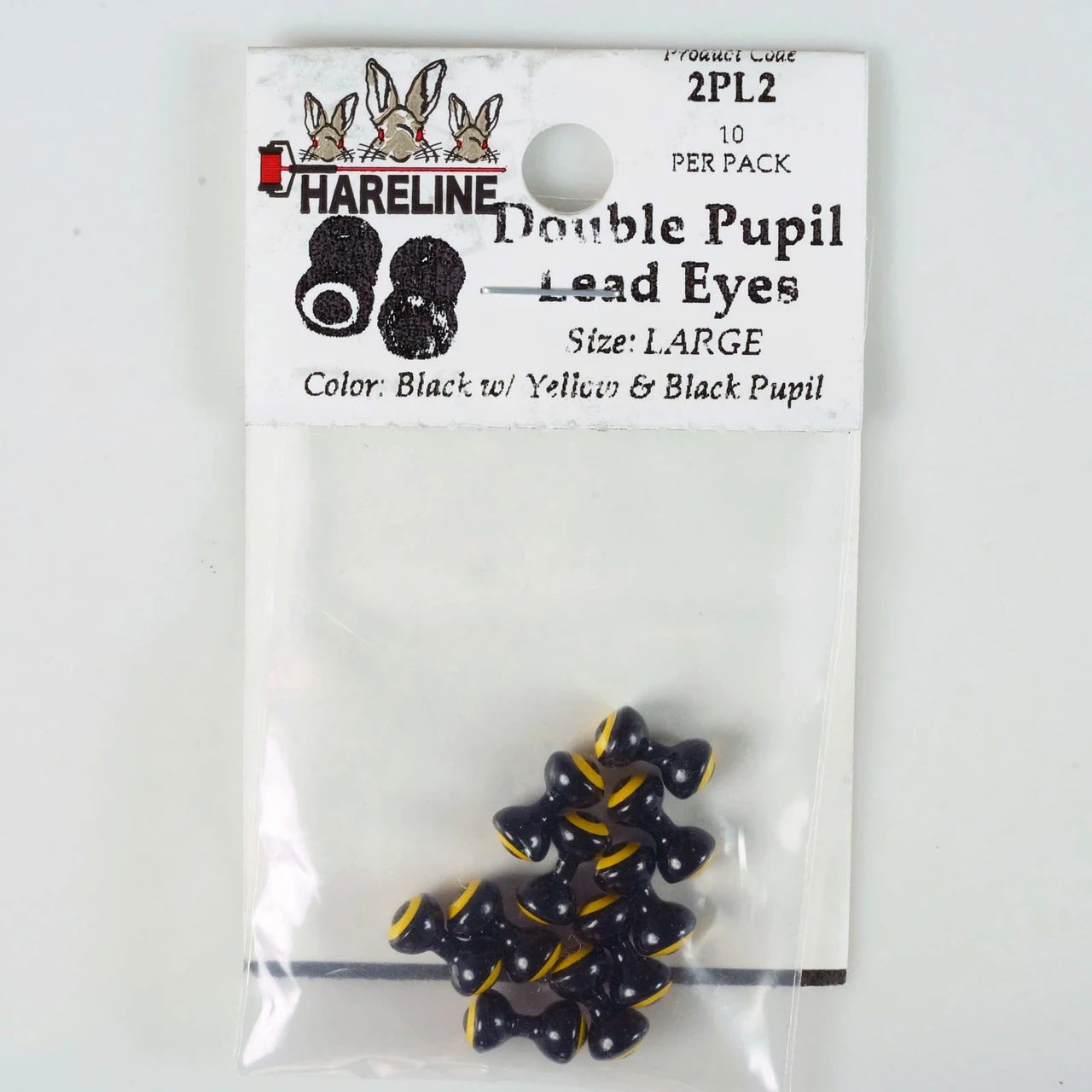 Hareline Double Pupil Lead Eyes Large Black W Yellow and Black