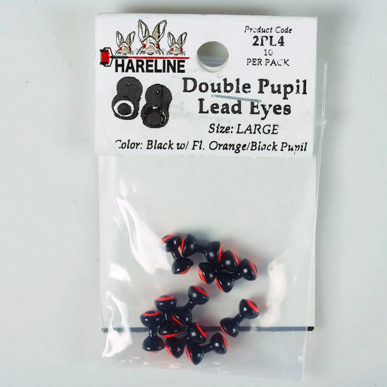 Hareline Double Pupil Lead Eyes Large Black W Fl Orange and Black