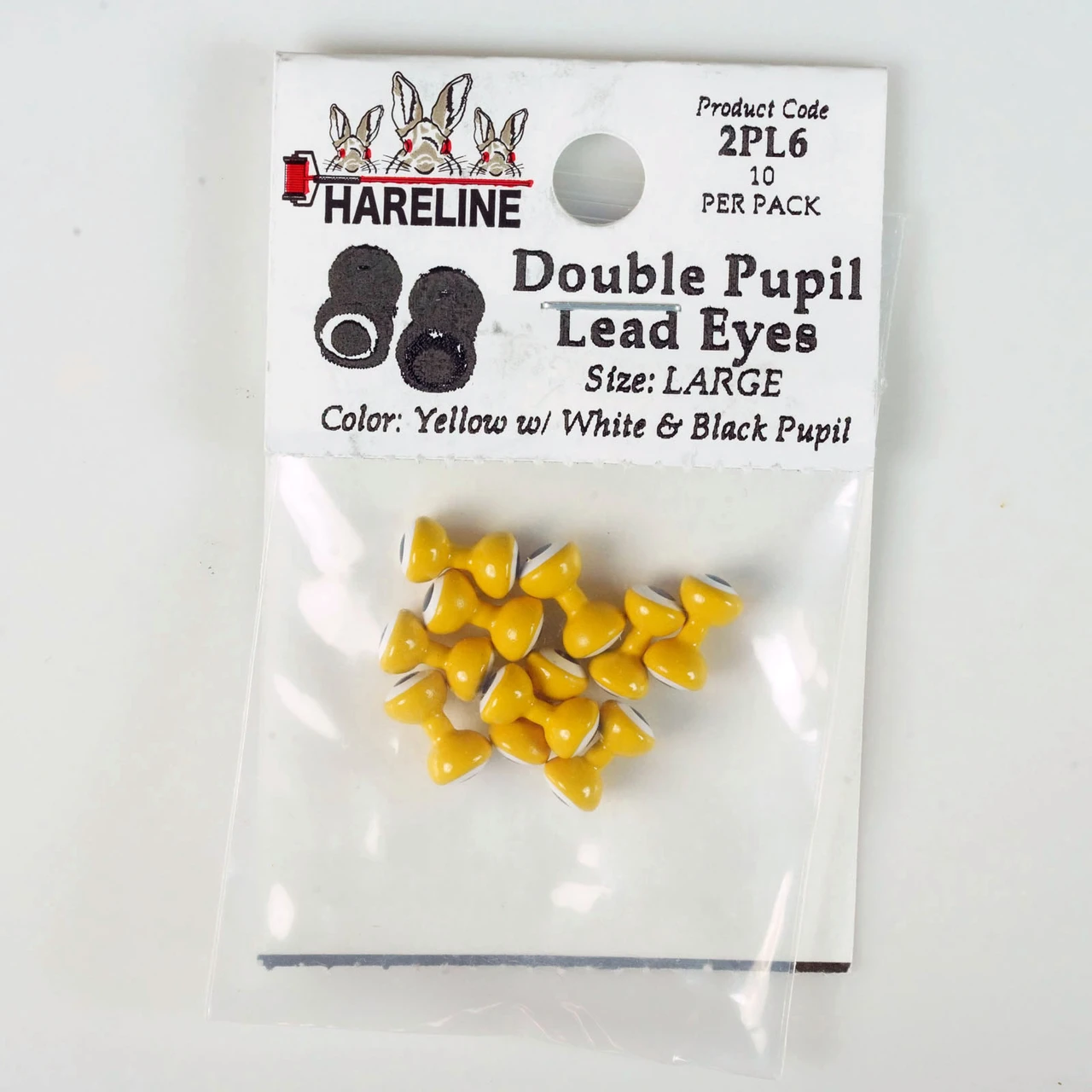 Hareline Double Pupil Lead Eyes Large Yellow W White and Black