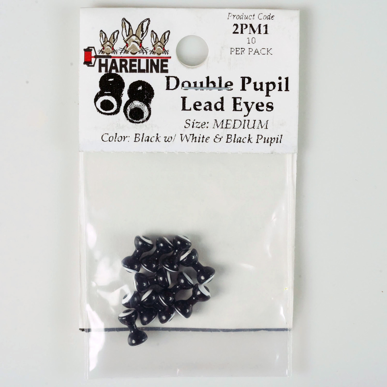 Hareline Double Pupil Lead Eyes Medium Black W White and Black