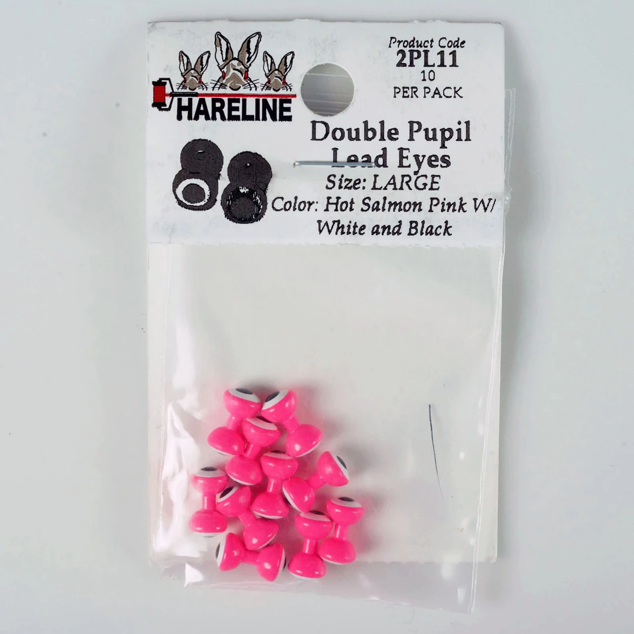 Hareline Double Pupil Lead Eyes Large Hot Salmon Pink W White and Black