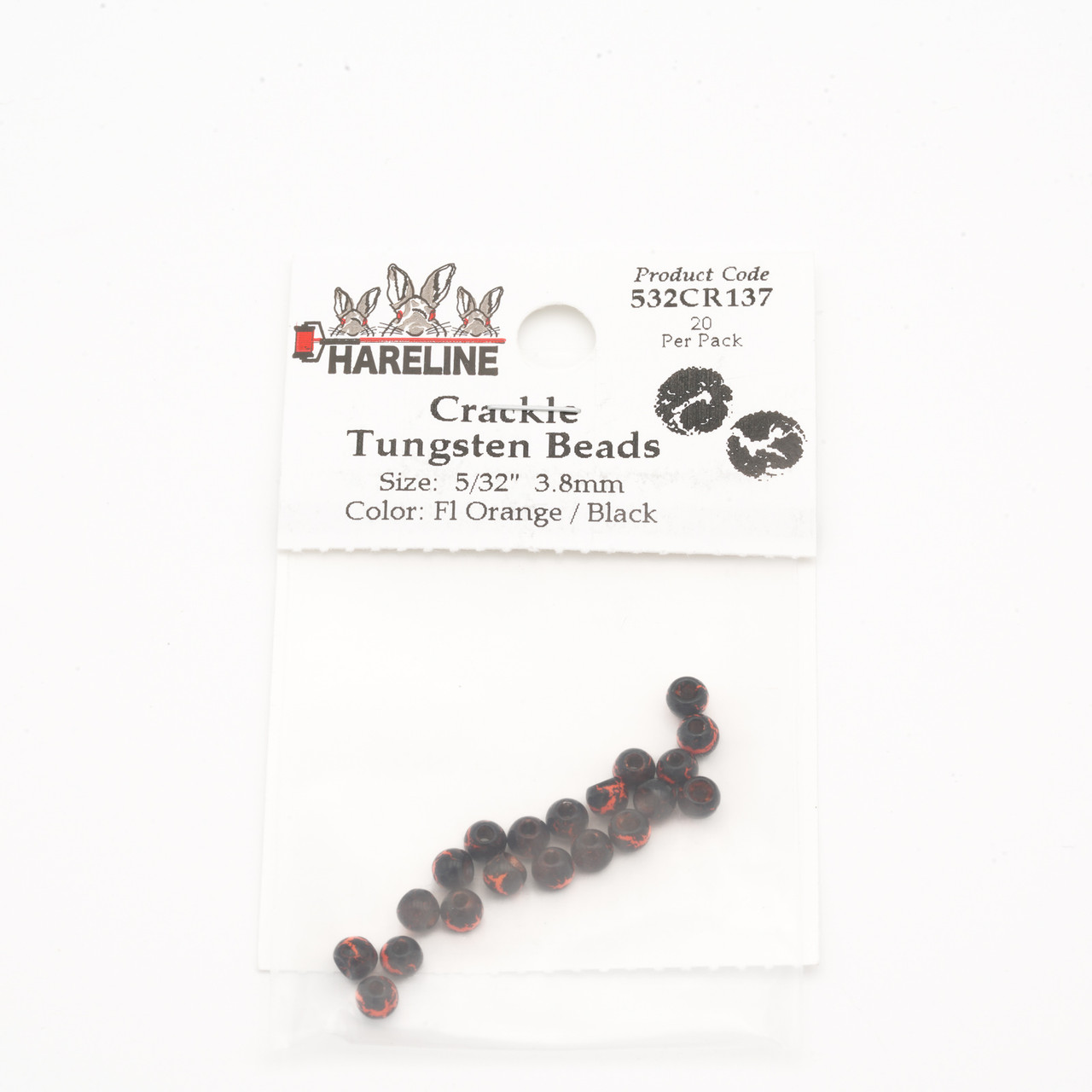 Hareline Crackle Tungsten Beads 3.97 mm - 5/32 Fl Orange / Black 2