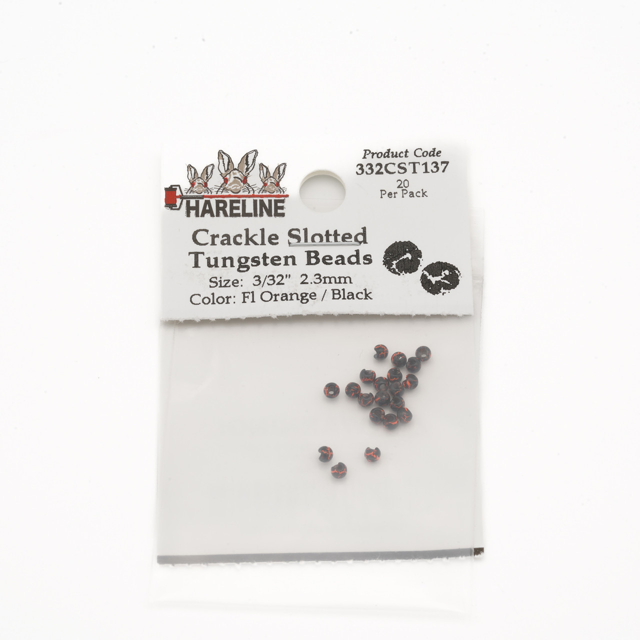 Hareline Crackle Slotted Tungsten Beads 2.4 mm - 3/32 Fl Orange / Black
