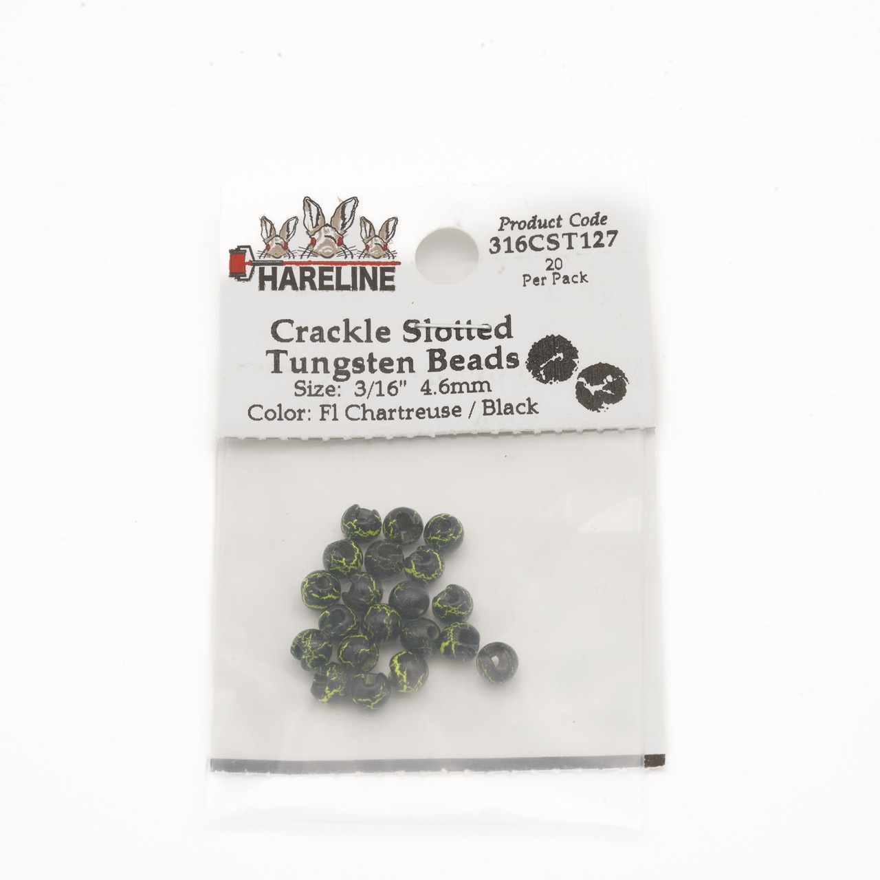 Hareline Crackle Slotted Tungsten Beads 4.76 mm - 3/16 Fl Chartreuse / Black